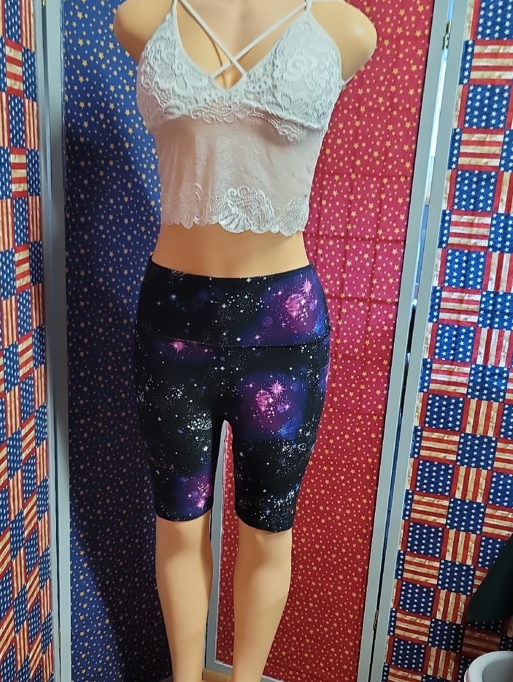 Galaxy Print High-Waist Women's Bike Shorts - Black/Purple